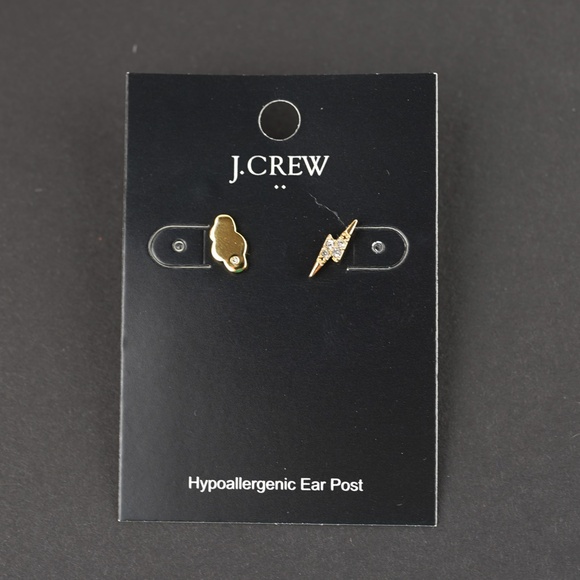 New J.CREW Cloud and Bolt Mismatched Stud Earrings in Gold - Picture 2 of 2